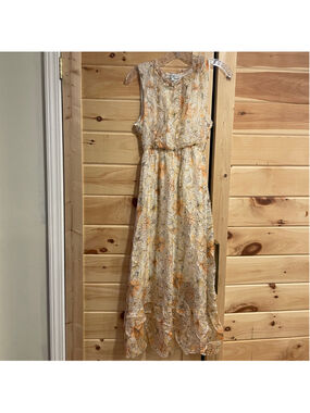 Women's Le Ragazze Floral Maxi Dress M Beige Orange